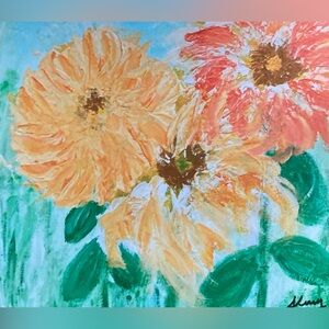 Floral Canvas Art with Yellow and Orange Blooms original painting on print